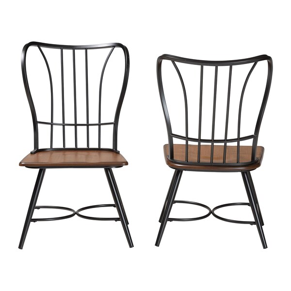Baxton Studio Longford inDark-Walnutin Wood and Black Metal Vintage Dining Chair, PR - 113-6128