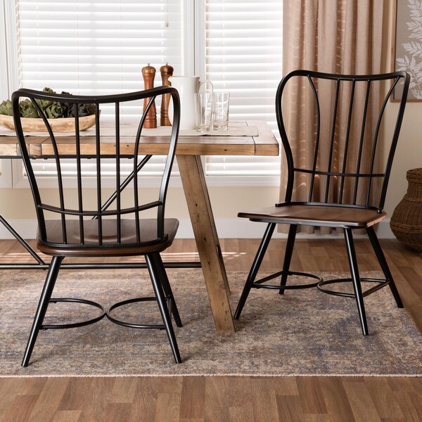 Baxton Studio Longford inDark-Walnutin Wood and Black Metal Vintage Dining Chair, PR - 113-6128