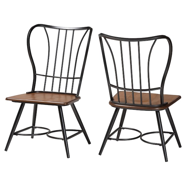 Baxton Studio Longford inDark-Walnutin Wood and Black Metal Vintage Dining Chair, PR - 113-6128