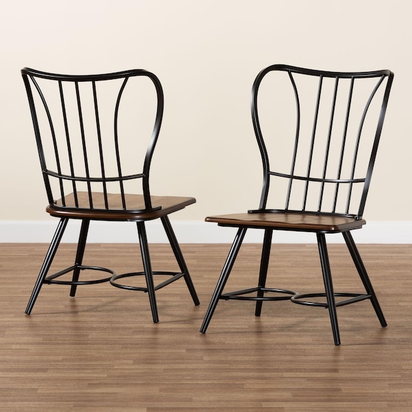 Baxton Studio Longford inDark-Walnutin Wood and Black Metal Vintage Dining Chair, PR - 113-6128