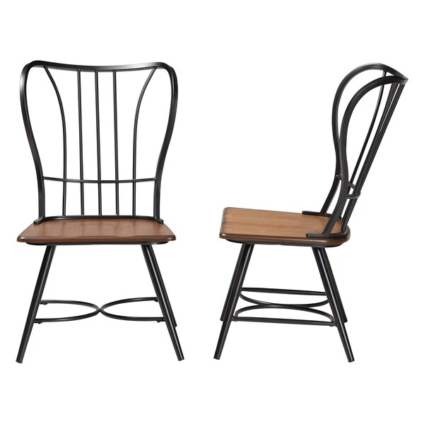 Baxton Studio Longford inDark-Walnutin Wood and Black Metal Vintage Dining Chair, PR - 113-6128