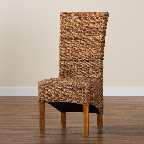 Baxton Studio Trianna Rustic Transitional Natural Abaca and Brown Finished Wood Dining Chair - 207-12844