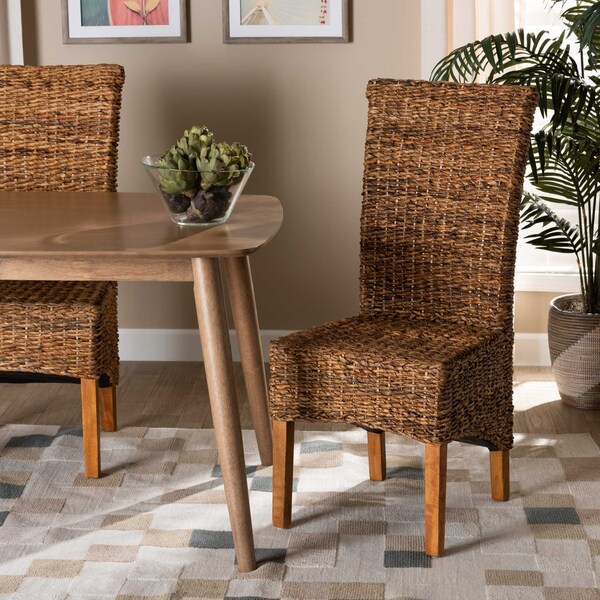 Baxton Studio Trianna Rustic Transitional Natural Abaca and Brown Finished Wood Dining Chair - 207-12844