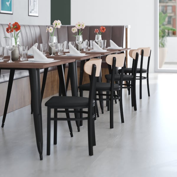 Flash Furniture Black Vinyl Seat Dining Chair with Natural Wood Back - XU-DG6V5BV-NAT-GG