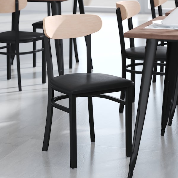 Flash Furniture Black Vinyl Seat Dining Chair with Natural Wood Back - XU-DG6V5BV-NAT-GG