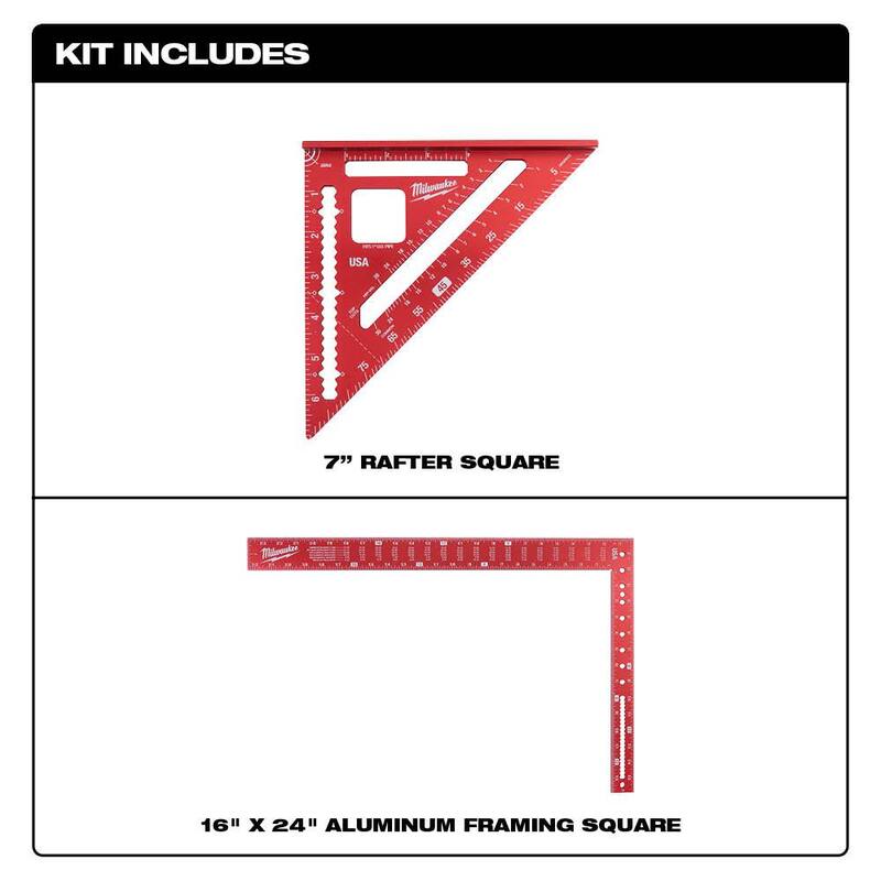 Milwaukee 16 in. x 24 in. Aluminum Framing Square with 7 in. Rafter Square - MLSQ024-MLSQ070