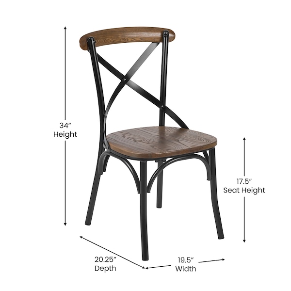 Flash Furniture Advantage X-Back Chair with Metal Bracing and Fruitwood Seat - X-BACK-METAL-FW