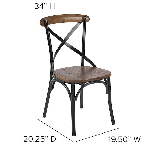 Flash Furniture Advantage X-Back Chair with Metal Bracing and Fruitwood Seat - X-BACK-METAL-FW