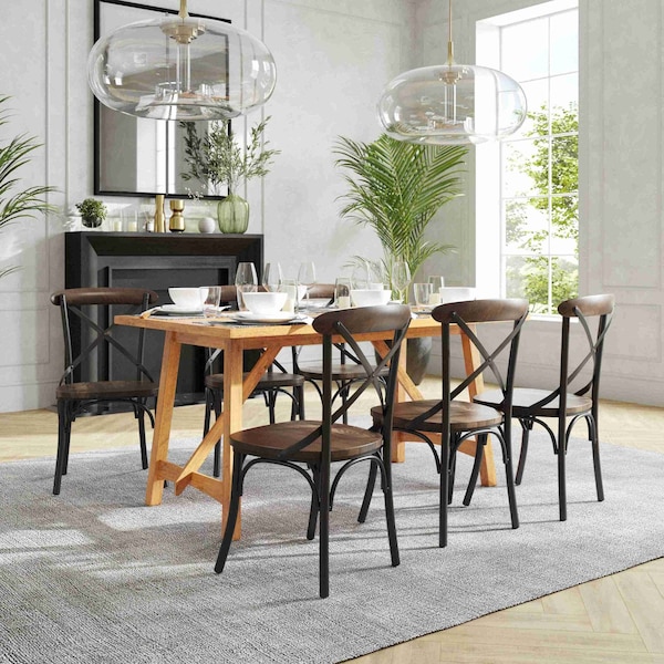 Flash Furniture Advantage X-Back Chair with Metal Bracing and Fruitwood Seat - X-BACK-METAL-FW