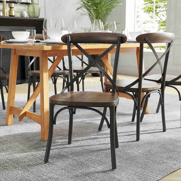 Flash Furniture Advantage X-Back Chair with Metal Bracing and Fruitwood Seat - X-BACK-METAL-FW