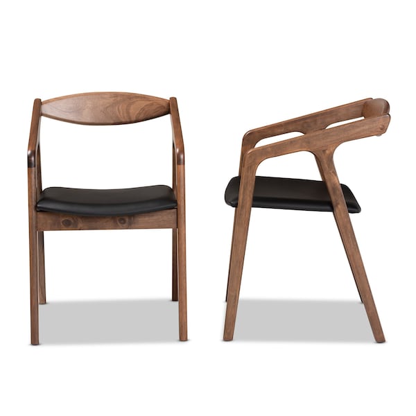 Baxton Studio Harland Mid-Century Modern Black Faux Leather Upholstered and 2-Piece Wood Dining Chair Set, PR - SET OF 2 188-11679-ZORO