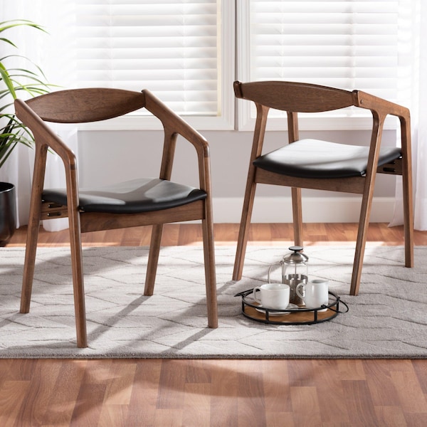 Baxton Studio Harland Mid-Century Modern Black Faux Leather Upholstered and 2-Piece Wood Dining Chair Set, PR - SET OF 2 188-11679-ZORO