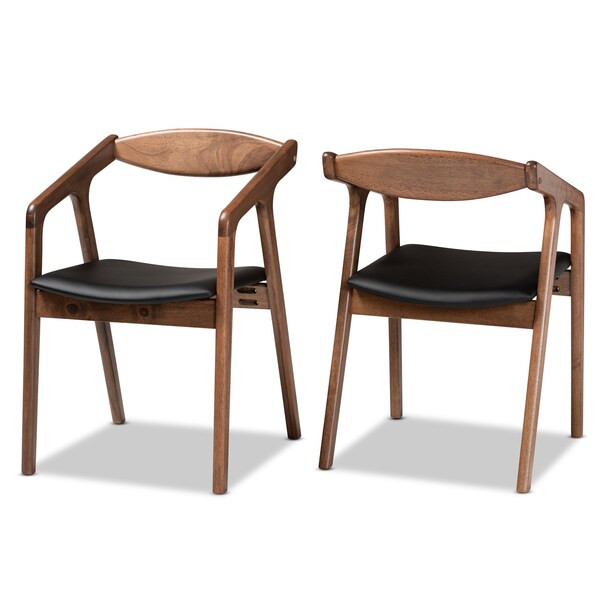 Baxton Studio Harland Mid-Century Modern Black Faux Leather Upholstered and 2-Piece Wood Dining Chair Set, PR - SET OF 2 188-11679-ZORO