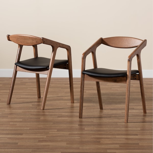 Baxton Studio Harland Mid-Century Modern Black Faux Leather Upholstered and 2-Piece Wood Dining Chair Set, PR - SET OF 2 188-11679-ZORO