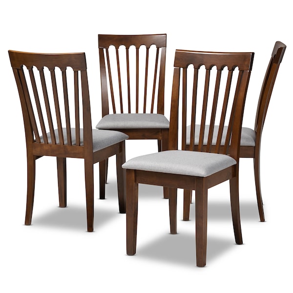 Baxton Studio Minette Grey Upholstered Walnut Brown Finished Wood Dining Chair, PK4 - 163-9879
