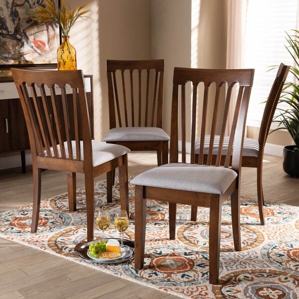 Baxton Studio Minette Grey Upholstered Walnut Brown Finished Wood Dining Chair, PK4 - 163-9879