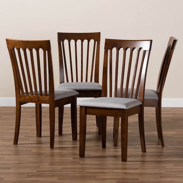 Baxton Studio Minette Grey Upholstered Walnut Brown Finished Wood Dining Chair, PK4 - 163-9879