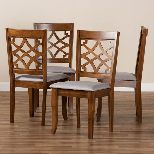 Baxton Studio Mael Grey Upholstered Walnut Wood 4-Piece Dining Chair Set - 169-9875