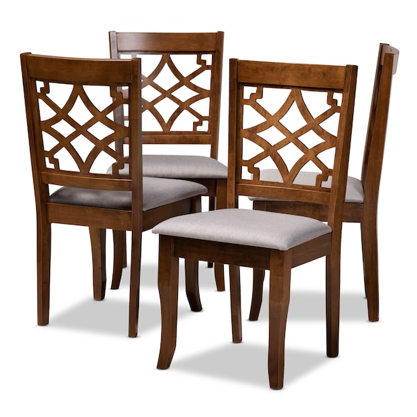 Baxton Studio Mael Grey Upholstered Walnut Wood 4-Piece Dining Chair Set - 169-9875