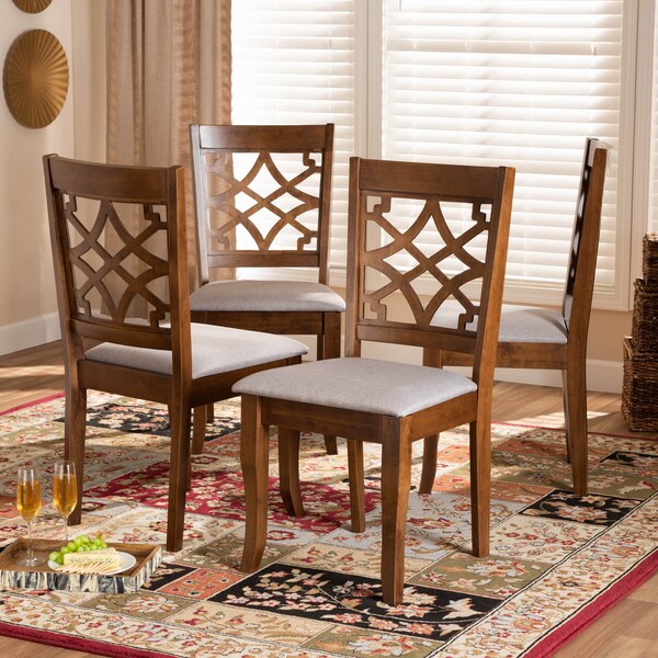Baxton Studio Mael Grey Upholstered Walnut Wood 4-Piece Dining Chair Set - 169-9875