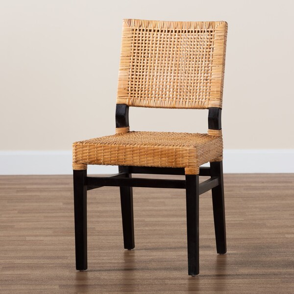 Baxton Studio Lesia Modern Bohemian Natural Brown Rattan and Espresso Brown Mahogany Wood Dining Chair - 224-13130-ZORO