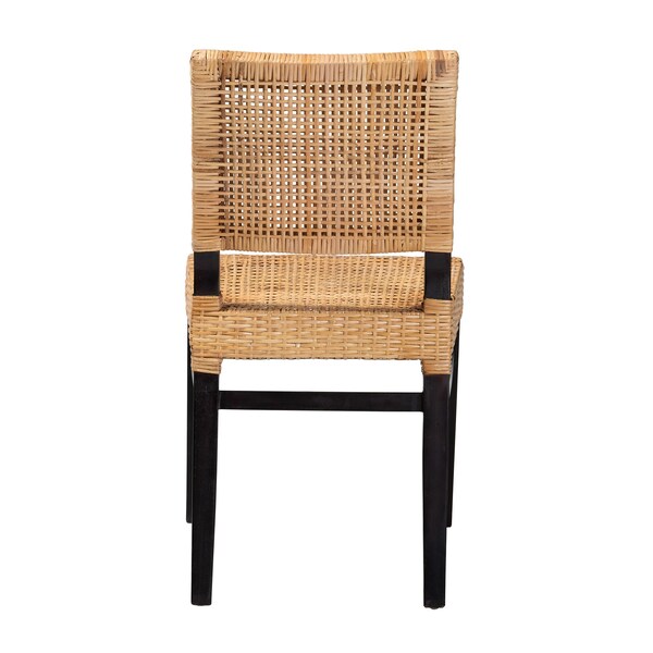 Baxton Studio Lesia Modern Bohemian Natural Brown Rattan and Espresso Brown Mahogany Wood Dining Chair - 224-13130-ZORO