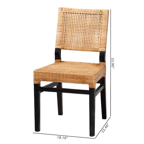 Baxton Studio Lesia Modern Bohemian Natural Brown Rattan and Espresso Brown Mahogany Wood Dining Chair - 224-13130-ZORO