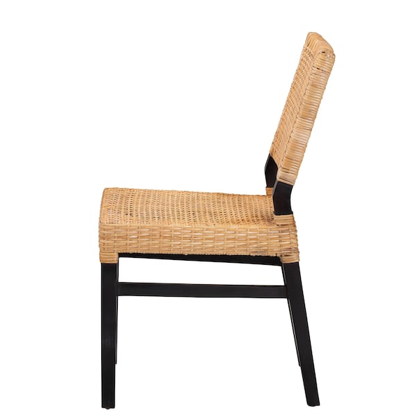 Baxton Studio Lesia Modern Bohemian Natural Brown Rattan and Espresso Brown Mahogany Wood Dining Chair - 224-13130-ZORO