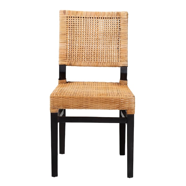 Baxton Studio Lesia Modern Bohemian Natural Brown Rattan and Espresso Brown Mahogany Wood Dining Chair - 224-13130-ZORO