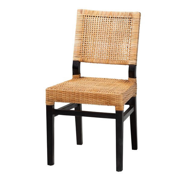 Baxton Studio Lesia Modern Bohemian Natural Brown Rattan and Espresso Brown Mahogany Wood Dining Chair - 224-13130-ZORO