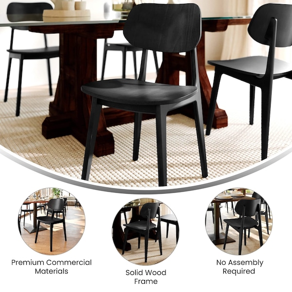 Flash Furniture Verona Commercial Grade Solid Wood Dining Chair w/Curved Oval Backrest in Black - XU-CH10367-3-BLK-GG
