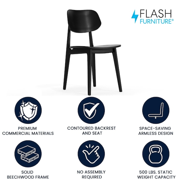 Flash Furniture Verona Commercial Grade Solid Wood Dining Chair w/Curved Oval Backrest in Black - XU-CH10367-3-BLK-GG