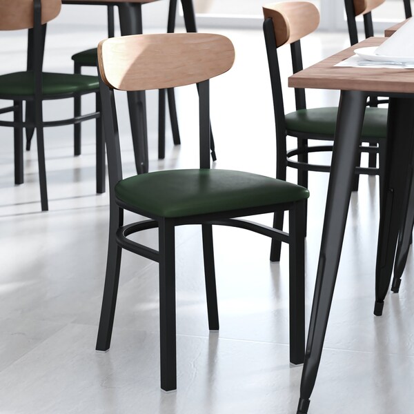 Flash Furniture Green Vinyl Seat Dining Chair with Natural Wood Back - XU-DG6V5GNV-NAT-GG