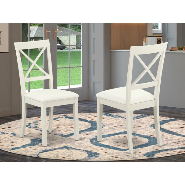 East West Furniture Boston X-Back Chair for Dining Room with Faux Leather Seat - White - Set of 2 - BOC-WHI-LC