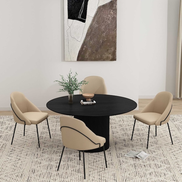 Manhattan Comfort Gracie Dining Chair in Tan and Black - Set of 4 - 4-DC100-BTN