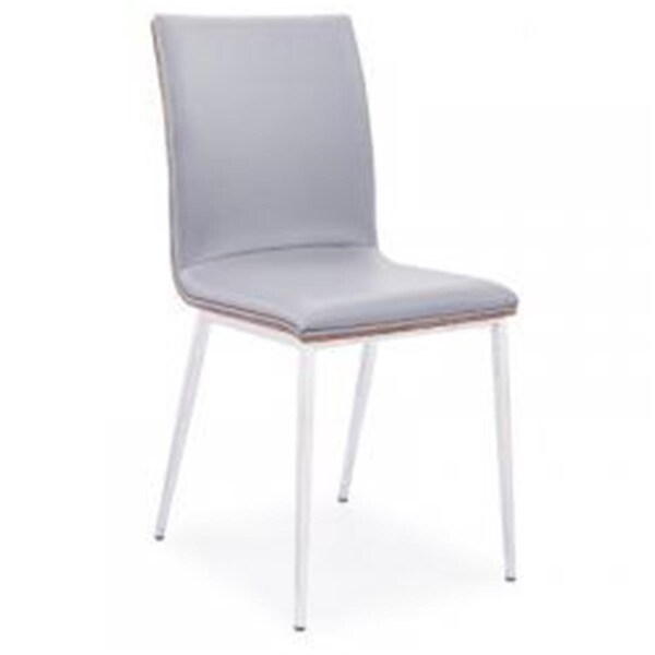 Armen Living Crystal Dining Chair in Brushed Stainless Steel with Grey Faux Leather Walnut Back, 2PK - LCCRCHGRPU