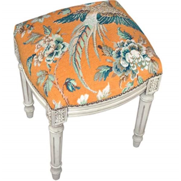 Convenience Concepts Bird in orange Needlepoint Side Chairs in Antique White Wood - 100 Percent Wool - HI1654195