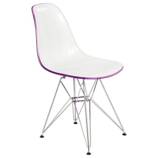 Leisuremod Cresco Molded 2-Tone Eiffel Dining Side Chair, White Purple - CR19WPR