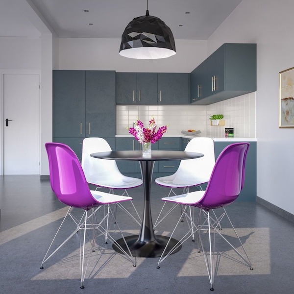 Leisuremod Cresco Molded 2-Tone Eiffel Dining Side Chair, White Purple - CR19WPR