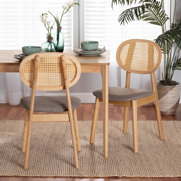Baxton Studio Darrion Mid-Century Modern Grey Fabric and Natural Oak Finished Wood 2-Piece Dining Chair Set, PR - 234-2PC-13295-ZORO