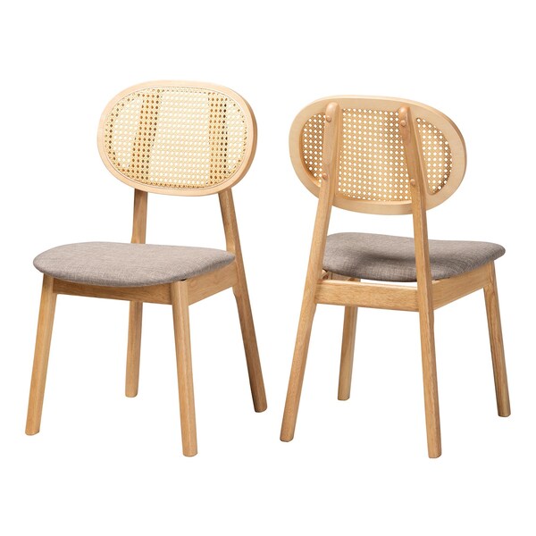 Baxton Studio Darrion Mid-Century Modern Grey Fabric and Natural Oak Finished Wood 2-Piece Dining Chair Set, PR - 234-2PC-13295-ZORO