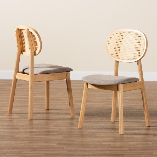 Baxton Studio Darrion Mid-Century Modern Grey Fabric and Natural Oak Finished Wood 2-Piece Dining Chair Set, PR - 234-2PC-13295-ZORO