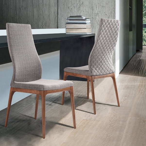 Armen Living Parker Mid-Century Dining Chair in Walnut Finish and Gray Fabric - Set of 2 - LCPKSIGR