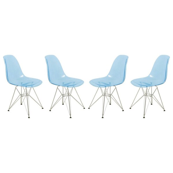 Leisuremod Cresco Plastic Dining Side Chair, Transparent Blue, 4PK - CR19TBU4