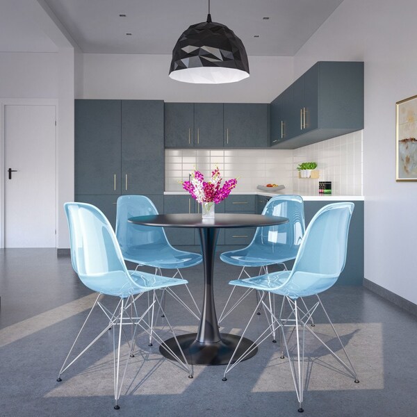 Leisuremod Cresco Plastic Dining Side Chair, Transparent Blue, 4PK - CR19TBU4