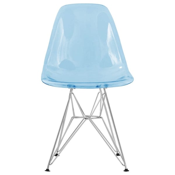 Leisuremod Cresco Plastic Dining Side Chair, Transparent Blue, 4PK - CR19TBU4