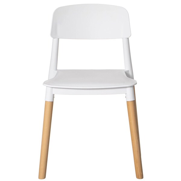 Fabulaxe Modern Plastic Dining Chair Open Back with Beech Wood Legs, White Set of 4 - QI004222.WT.4