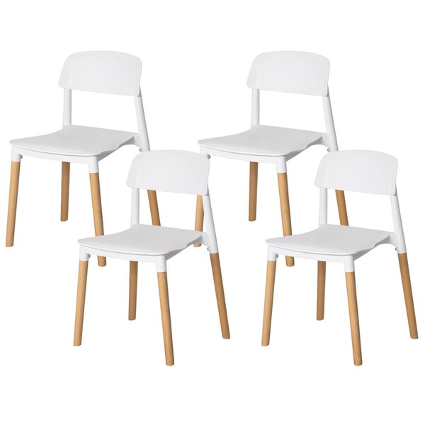Fabulaxe Modern Plastic Dining Chair Open Back with Beech Wood Legs, White Set of 4 - QI004222.WT.4