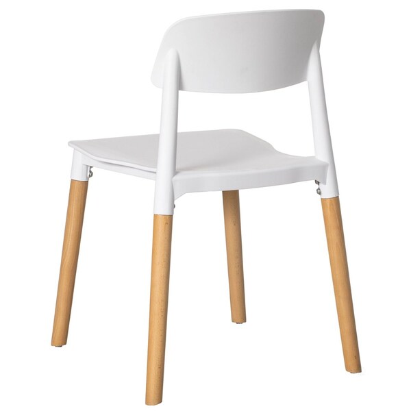 Fabulaxe Modern Plastic Dining Chair Open Back with Beech Wood Legs, White Set of 4 - QI004222.WT.4