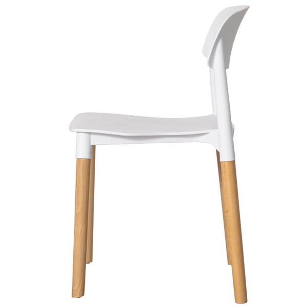 Fabulaxe Modern Plastic Dining Chair Open Back with Beech Wood Legs, White Set of 4 - QI004222.WT.4